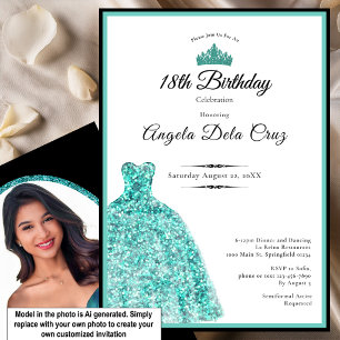 Convites Vestido azul elegante debut de 18 anos