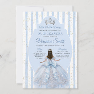 Convites Vestido Azul Empoeirado com Laço Quinceañera Anive