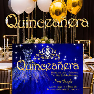 Convites Vestido Azul Escuro com Tiara para 15 Anos Quincea