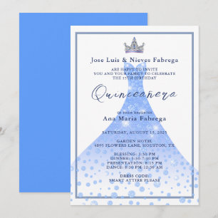 Convites Vestido Azul Festa e Tiara Quinceañera Aniversário
