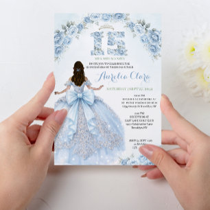 Convites Vestido Azul Floral Princesa Coquette Quinceanera