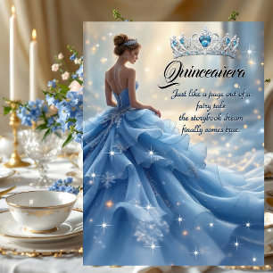Convites Vestido Azul Prata Cinderela para Aniversário de Q