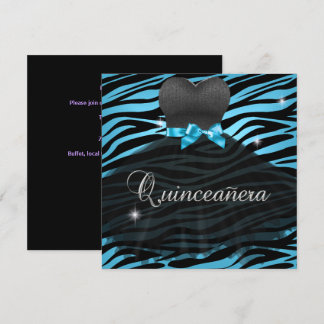 Convites Vestido Azul Preto Zebra para Quinze Anos