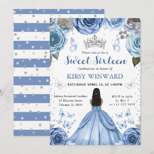 Convites Vestido Azul Princesa de Pele Morena Doce 16
