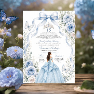 Convites Vestido Azul Quinceañera 15 Anos Coroa de Princesa