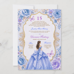 Convites Vestido Azul Quinceañera Espanhol 15 Anos Princesa