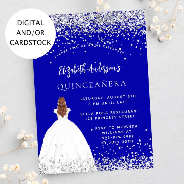 Convites Vestido azul real de Quinceanera (Criador carregado)
