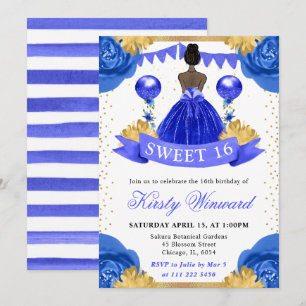 Convites Vestido Azul Real Princesa de Pele Morena Sweet 16