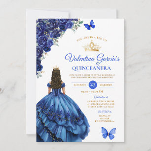 Convites Vestido Azul Real Quinceañera 15 Anos Flores Doura