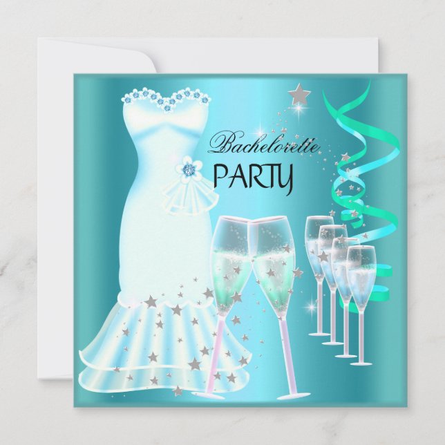 Convites Vestido Azul Turquesa para Festa de Despedida de S (Frente)