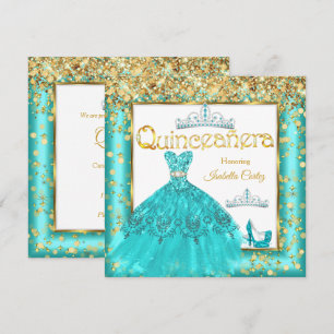 Convites Vestido Azul Turquesa para Festa de Quinze Anos co