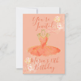 Convites Vestido Bailarina Bola Rosa Dourado Flor de Perfum