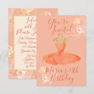 Convites Vestido Bailarina Bola Rosa Dourado Floral Perfume