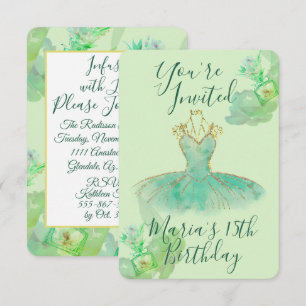 Convites Vestido Bailarina Ouro Turquesa Menta Perfume Flor