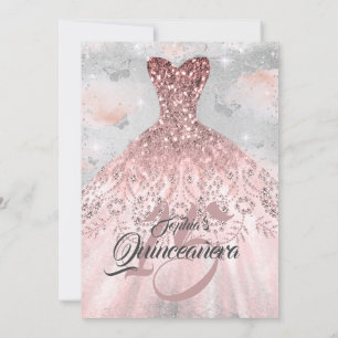 Convites Vestido Borboleta Prata Dourado Rosa Quinceanera