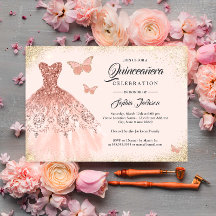 Vestido Borboleta Quinceanera Dourado Rosa Brilhan