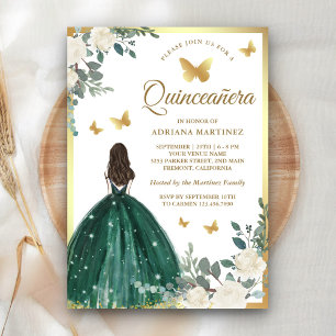 Convites Vestido Borboleta Verde Esmeralda Dourado Quincean