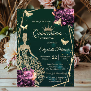 Convites Vestido, Borboleta Violet Rosas Estrelas Quinceañe