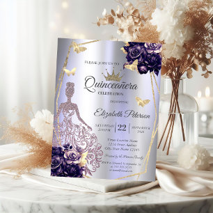 Convites Vestido, Borboleta Violetas Rosas Lavanda Quinceañ