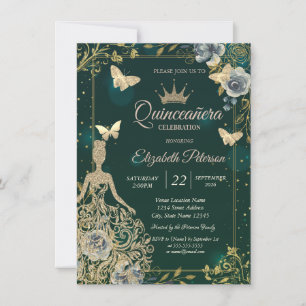 Convites Vestido, Borboletas Flores Verde Quinceañera