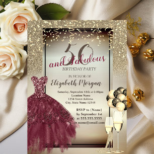 Convites Vestido Borgonha, Balões, 50ª Festa de aniversário