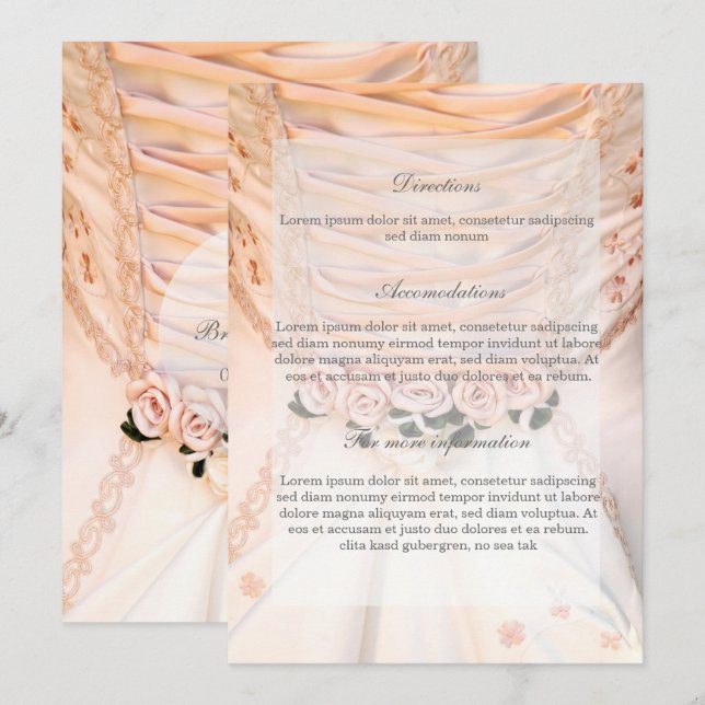 Convites Vestido Branca com Direções Rosas de Casamento (Frente/Verso)