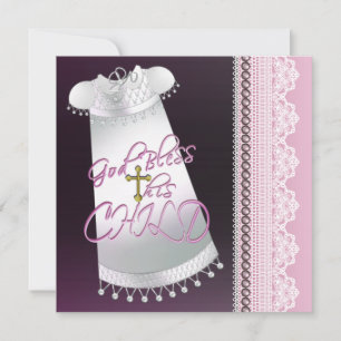 Convites Vestido Branco Cruz Bebê Menina Rosa Preto Batizad
