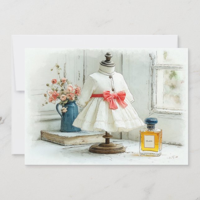 Convites Vestido Branco de 1º Aniversário Perfume com Laço  (Frente)