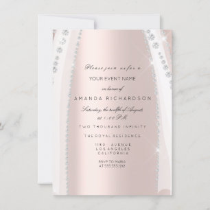 Convites Vestido Branco de Noiva Brilho Rosa Prata Diamante