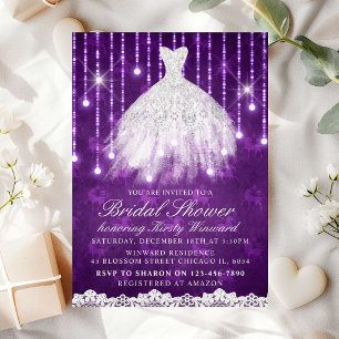 Convites Vestido Branco Glamour Roxo Chá de Noiva