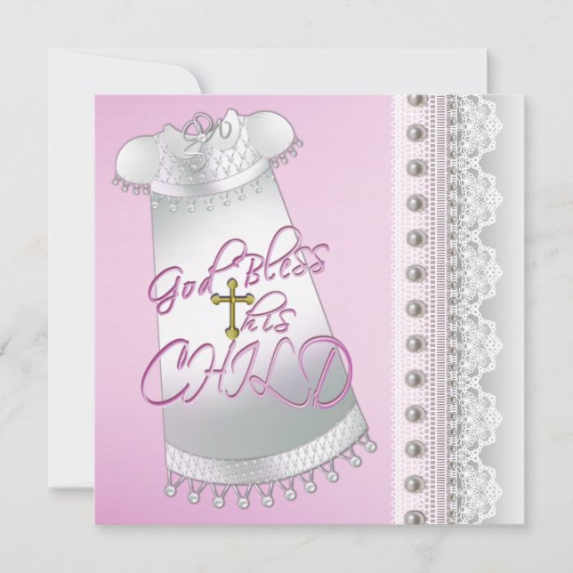 Convites Vestido Branco Pérolas Menina Batizado (Frente)