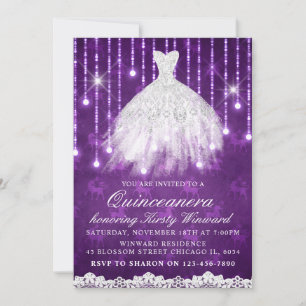 Convites Vestido Branco Quinceanera Glamurosa Roxa