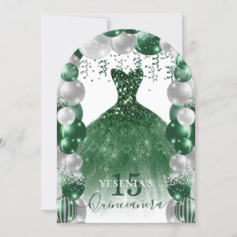 Convites Vestido branco verde Quinceañera Balão