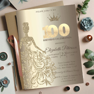 Convites Vestido Brilhante, Champanhe Diamantes 100º Aniver