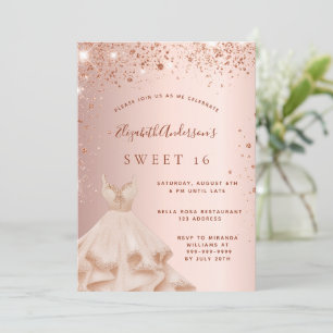 Convites Vestido brilhante de 16 rosa dourado doce