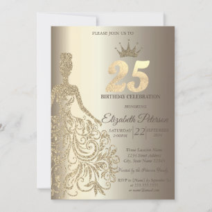 Convites Vestido Brilhante, Diamantes Champanhe Aniversário