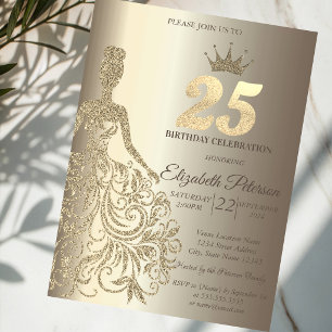Convites Vestido Brilhante, Diamantes Champanhe Aniversário