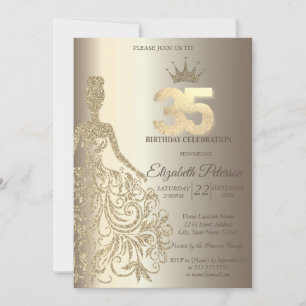Convites Vestido Brilhante, Diamantes Champanhe Aniversário