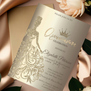 Convites Vestido Brilhante, Diamantes Champanhe Quinceañera