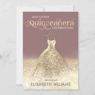 Convites Vestido brilhante Dourado ombre Quinceañera Invi