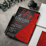 Convites Vestido brilhante elegante | 50 e fabuloso Anivers<br><div class="desc">Celebrar com estilo com estes vestidos elegantes e elegantes de glitter vermelho de 50º Aniversário. O design é fácil de personalizar e seus convidados ficarão entusiasmados quando receberem esses convites para na moda.</div>