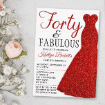 Convites Vestido brilhante elegante | Quarenta e fabuloso A<br><div class="desc">Celebre em estilo com estes convites elegantes e elegantes de aniversário de 40 anos de vestido de glitter vermelho. O design é fácil de personalizar e seus convidados ficarão entusiasmados quando receberem esses convites para na moda.</div>