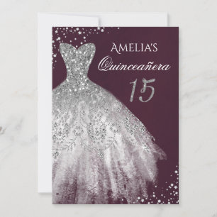 Convites Vestido Brilhante Prata Roxo Quinceanera