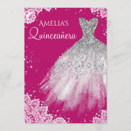 Convites Vestido Brilho Branco Renda Rosa Quinceanera