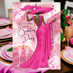 Convites Vestido Champagne Rosa Quente para Festa de Aniver