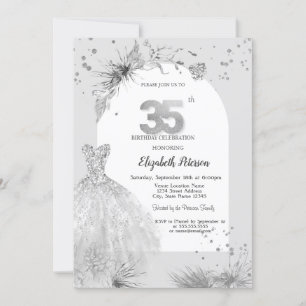 Convites Vestido Chic Inverno Cinza Aniversário de 35 anos