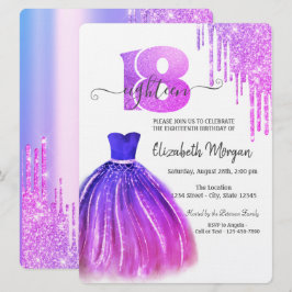 Convites Vestido Chic Roxo com Gotas Prateadas para Anivers