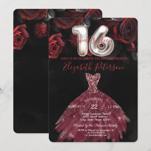 Convites Vestido Chique Elegante Rosas Vermelhas Festa Swee