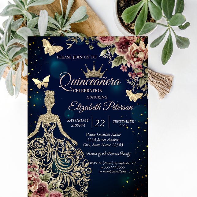Convites Vestido Chique, Estrelas Florais de Borboleta Quin (Criador carregado)
