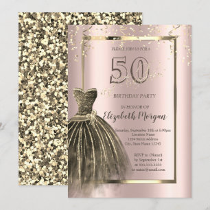 Convites Vestido Chique Lantejoulas Douradas Rosa Dourado 5